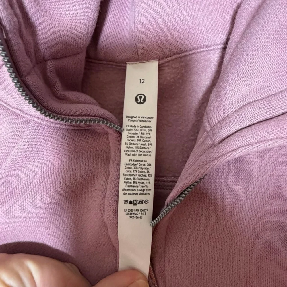 Women's Lululemon Scuba Full Zip Waist Length Hoodie Size 12 Lavender Lux SKU625 - Picture 3 of 6